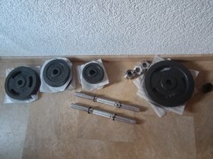 Hop-Sport 39kg Gusseisen Hantel-Set Langhantel Set  Langhantelstange Kurzhantelstange 30mm, 1x Langhantel, 2x Kurzhanteln, Gewichte: 2x5kg, 4x2,5kg, 4x 1,25kg Kunden-Foto 1