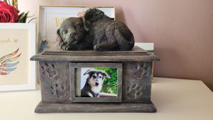 Grande urne pour chien grise en forme d'ange avec compartiment pour photo, urne pour animaux Photo du client 1