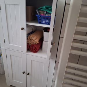 Armoire de salle de bain ALIGHTUP, armoire de cuisine à 4 portes, étagère réglable, pour salle de bain, salon, salle à manger, 60 x 30 x 110 cm, blanc Photo du client 3