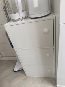 MODERNER KAPAZITÄTSGROßER SCHRANK, WEISS, SKANDINAVISCHER LOFT, RETRO, 3 REGALE, groß Kunden-Foto 1