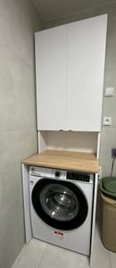 PLATAN ROOM Waschmaschinenschrank 210 cm hoch Badezimmerschrank mit 3 Regalen Überbauschrank für Waschmaschine und Wäschetrockner Lehm Grau Kunden-Foto 2