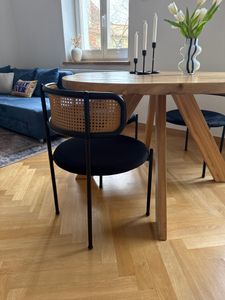 Flieks Rattanstuhl Esszimmerstühle 4er Set mit Metallbeinen, Wohnzimmerstühle Polsterstühle mit Samtbezug, Essstuhl Küchenstuhl, Schwarz Kunden-Foto 1