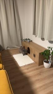Merax Armadio nascosto per gatti, armadio per lettiera con scarpiere, cuccia per gatti, tappetino per unghie, per corridoio, ventilato, naturale Foto del cliente 1
