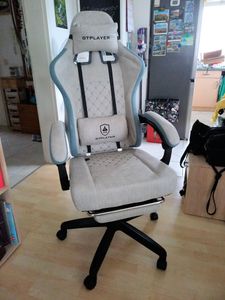 PLAYER Gaming Stuhl Ergonomischer Gaming Sessel Schreibtischstuhl PC Gamer Racing Stuhl mit Stoffoberfläche, Federsitzkissen, Verbindungsarmlehnen Kunden-Foto 6