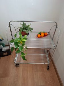 Servierwagen Edelstahl Teewagen Zusammenklappbar Küchenwagen Anrichte Gastro Servierhilfe 2 Borde 4 Räder Kunden-Foto 1