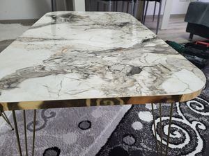 Luxus Couchtisch Set 4-Teilig Marmor Design Schwarz Weiß Beistelltisch Sofatisch: Weiß Gold Kunden-Foto 1