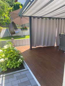 Topchances 4er-Set Übergröße Indoor Outdoor Vorhang Aussenvorhang 254*242cm(B x H), Winddicht Wasserabweisend Sichtschutz Sonnenschutz UVschutz für Garten Patio Balkon, Dunkelgrau Kunden-Foto 1