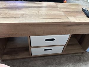 VASAGLE Couchtisch, höhenverstellbarer Wohnzimmertisch, 2 Schubladen und versteckte Fächer, Kaffeetisch, offene Fächer, für Wohnzimmer, Homeoffice Kunden-Foto 5