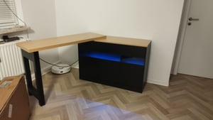 Uittrekbare bartafel met lederen bekleding, draaibare eettafel met kast, keukentafel/eettafel, 360° draaibaar, 120-180x40x71.5cm, zwart Klantenfoto 3