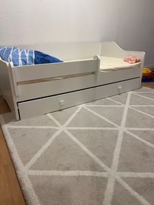 Kinderbett Jugendbett 80x160 mit Matratze Rausfallschutz & Schublade | Kinder Sofa Couch Bett umbaubar weiß Kunden-Foto 1