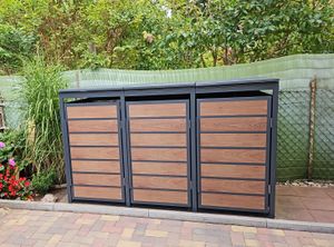 Mülltonnenbox Müllbox Mülltonnenverkleidung 2 Türen Anthrazit mit Holzdekor Box Kunden-Foto 14