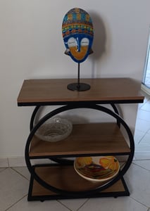Tribesigns 3-stufiger Beistelltisch, Industrieller Sofatisch aus Holz mit rundem Metallrahmen fürs Wohnzimmer, Schlafzimmer, Eichenfarbe Kunden-Foto 4