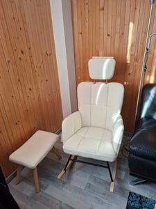 COMHOMA Schaukelstuhl mit Hocker, Relaxsessel, Ohrensessel aus Teddy-Plüsch Schaukelsessel, bis 150 kg belastbar, sonnenliege gartenliege beige Kunden-Foto 1