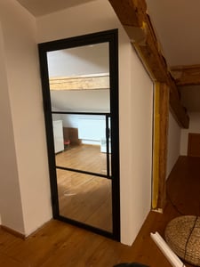 Schulte Zimmertür Komplettset, 930x2315 mm, DIN Links, Glastür klar mit Beschlag und Zarge aus Stahl schwarz, Drehtür mit Griffstange Kunden-Foto 1