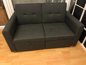 Merax 3-in-1 Schlafsofa – Zweisitzer Sofa mit Schlaffunktion & L-Form – Verstellbare Rückenlehne, USB-Anschluss, Stauraumtaschen – 142 x 85 cm Kunden-Foto 1