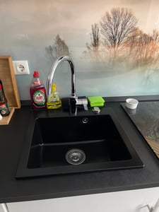 MIT ARMATUR - Rein Schwarz LINDBERGH® Granit Spüle "SIM44" + "1-Nero" Einbauspüle Küchenspüle Spülbecken Kunden-Foto 3