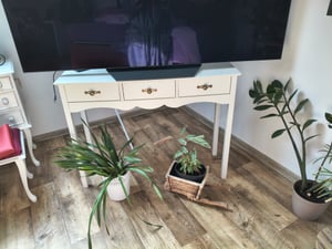 Consolle COSTWAY con 3 cassetti, tavolino 100x32x75cm, bianco Foto del cliente 1