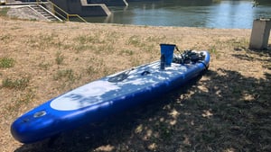 Planche de SUP gonflable Funwater & planche de stand up paddle 350 × 87 × 15 cm, extra-large et stable, motif surf tropical, capacité de charge de 205 kg, kit complet comprenant Photo du client 3
