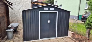 Domek ogrodowy Outsunny Metal 4,9 m², z dachem dwuspadowym, drzwiami przesuwnymi, fundamentem, 277 x 195 x 192 cm, ocynkowany stalowy domek narzędziowy, odporny na warunki atmosferyczne, do ogrodu, jasnoszary Zdjęcie produktu od klienta nr 1