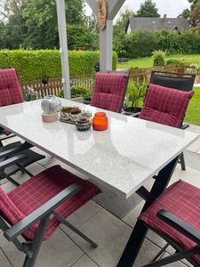 METALOPRO BELAGA Tischbeine Metall, Schwerlast Stahl Schreibtisch Beine, Tischkufen Schwarz und Schrauben, Bodenschoner, Trapez Tischgestell, Wohnzimmertisch – 180x70x72 cm Kunden-Foto 1