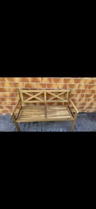 Banc de jardin COSTWAY en bois, banc en bois, banc 2 places, banc de balcon avec accoudoirs, banc de terrasse, banc de parc pour jardin, balcon, terrasse, 119 x 56 x 80 cm Photo du client 1