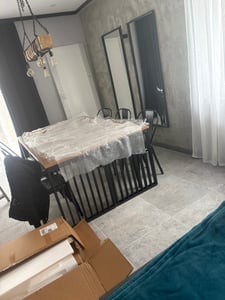 Tribesigns Tavolo da pranzo industriale per 6-8 persone, tavolo da pranzo rettangolare lungo 180 cm, tavolo da cucina con robusta struttura in metallo (senza sedie) (nero) Foto del cliente 1