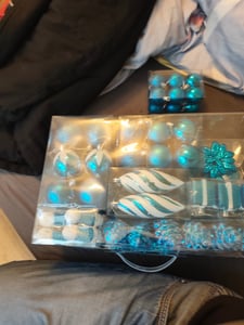 Relaxdays kerstballen set van 72 stuks, glinsterende, matte en glanzende kerstballen, schoenen, harten en kegels, kunststof, blauw Klantenfoto 2