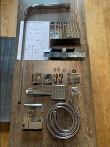 STANEW Duscharmatur mit Thermostat, 70-115 cm Höhenverstellbar, Regendusche (200 x 200 mm) mit Handbrause (2 Strahlarten), Chrom Kunden-Foto 1
