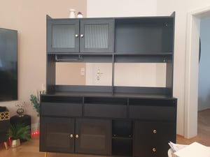 Flieks Küche Hochschränke Küchenbuffet mit Glastür, Küchenschränke Buffet mit Weingestell, Buffetschrank Highboard mit Offenen Staufächern, Schwarz Kunden-Foto 1