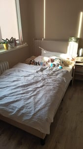 BEALIFE BF28 Polsterbett 90x200 cm mit Lattenrost, LED | Metallgestell mit Holzkopfteil | vibrationsarm | Beige/Dunkelgrau Kunden-Foto 1