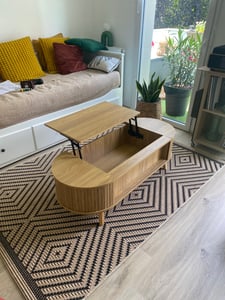 Merax Anhebbarer Couchtisch mit verstecktem Stauraum, Beistelltisch mit 5 Ablageflächen, höhenverstellbare Sofatisch mit MDF & Holzbeine, Holz Kunden-Foto 3