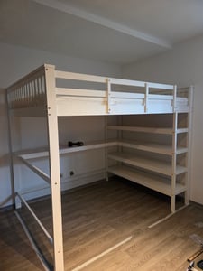 Flieks Hochbett mit Schreibtisch und Regalen, Jugendbett Etagenbett 90x200cm mit Lattenrost ohne Stuhl, Weiß Kunden-Foto 1