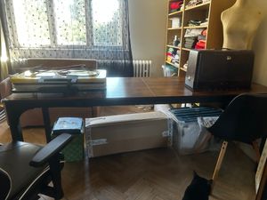 Tribesigns Schreibtisch Computertisch 200x70x 5 cm Doppelter langer Schreibtisch,PC Tisch Bürotisch Arbeitstisch Esstisch Büro-Möbel, Rustikales Braun Kunden-Foto 4