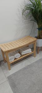 Decopatent® Bambus Badezimmer - Saunabank mit Stauraum - Holztisch für Bad oder Sauna - Badezimmerhocker - Badezimmerstuhl Kunden-Foto 1