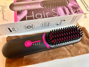 Haarglätterbürste für kurze Haare kabellos Elektrohaarbürste Haarglätter Bürste, tragbare Haarbürste elektrisch für alle Haartypen USB Stylingbürste Kunden-Foto 4