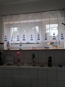Scheibengardine Leuchtturm bestickt blau Höhe 45cm | BxH 80x45cm | Gardine | Panneaux  | Kunden-Foto 1