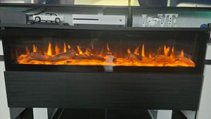 TV-Schrank, Lowboard, 200x35x57cm, Für TV-Geräte bis zu 80", Elektrokamin, Industriedesign, Schwarz Kunden-Foto 2