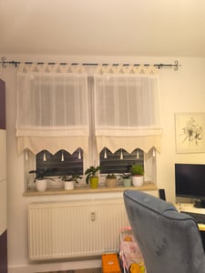 Delien Raffrollo mit V Schlaufen Leinenoptick Raffgardine mit Längsstreifen und farblich abgesetzte Blende Weiß BxH 100x140cm Kunden-Foto 3