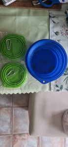 Silikon Napf Hunde Katze faltbar Hundenapf Reisenapf Trinknapf Wassernapf inkl. Karabinerhaken Grün Kunden-Foto 1
