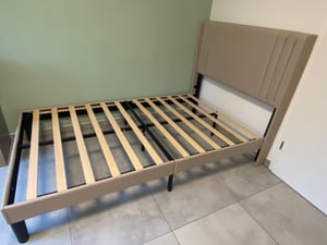 Bealife BF44 Upholstered, Einzelbett, Einzelbettrahmen mit Wingback-Kopfteil, 208 x 94 x 122cm, gepolstertes Plattformbett mit modernem, dunkelgrau Kunden-Foto 2