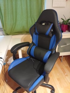 Delman Bürostuhl Gaming Stuhl Massage Gaming Sessel Ergonomischer mit Fußstütze Kopfstütze Massage-Lendenkissen Gaming Chair Drehsessel 02-0042 Grau Kunden-Foto 7