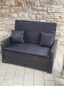 COSTWAY 3 in 1 Polyrattan Gartenliege, Sonnenliege mit verstellbarer Rückenlehne, Seitenablagen, Kissen & Hocker, Loungebett Doppelliege Gartensofa Kunden-Foto 1