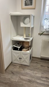 Feandrea Kratzbaum, mit Katzenklo-Schrank, erhöhter Napfständer, waschbare Kissen nebelgrau Kunden-Foto 5