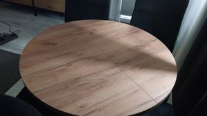 Dekori Runder Ausziehbarer Esstisch für Esszimmer, Wohnzimmer PERO, Loft-Stil, Durchmesser: 110 / 160 cm, Farbe: Eiche Craft Golden / Weiss Kunden-Foto 16