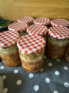 WELLGRO 6 x 635 ml Einmachgläser mit Schraubdeckel TO 82 – rot kariert - Luftdichte Rundgläser ideal zum Einkochen und Aufbewahren Kunden-Foto 2