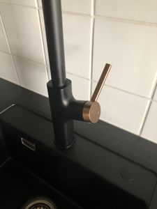 Wasserhahn Küche Wandmontage Schwarz,180° drehbar Silikon in Lebensmittelqualität Wand Küchenarmatur 342 mm, Wandarmatur Flexibel Ausziehbarer, Spültischarmatur für Küche Messing Kunden-Foto 8
