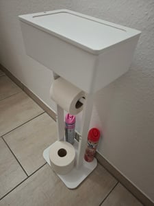 Relaxdays Toilettenpapierhalter, Ersatzrollen, Ablage, Feuchttücherbox, HxBxT: 64,5x25x20 cm, WC-Rollenhalter, weiß Kunden-Foto 1