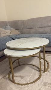 Home Heaven® Couchtisch Rund Marmor 2er Set – Runder Couch Tisch in Weiss Marmor Optik mit Golg Metallgestell - Ø70/Ø50cm Kunden-Foto 1