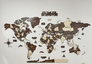 Holz-Weltkarte Wandkunst – 3D Holz Pinnwandkarte, Reisegeschenk - L |59.1"|150cm Kunden-Foto 3