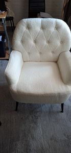 IWMH Sessel, Retro Fernsehsessel mit Metallbeinen, Ohrensessel mit Gepolsterter Rückenlehne, Loungesessel für Haus und Büro - Leinen - Beige Kunden-Foto 1